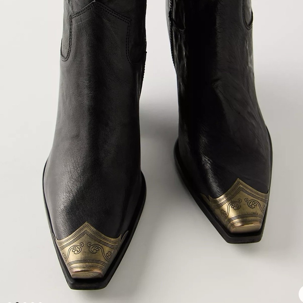NEW Free People Brayden Black Western Boot Sz 9-9.5 Silver Toe Cowgirl Country - Picture 6 of 15